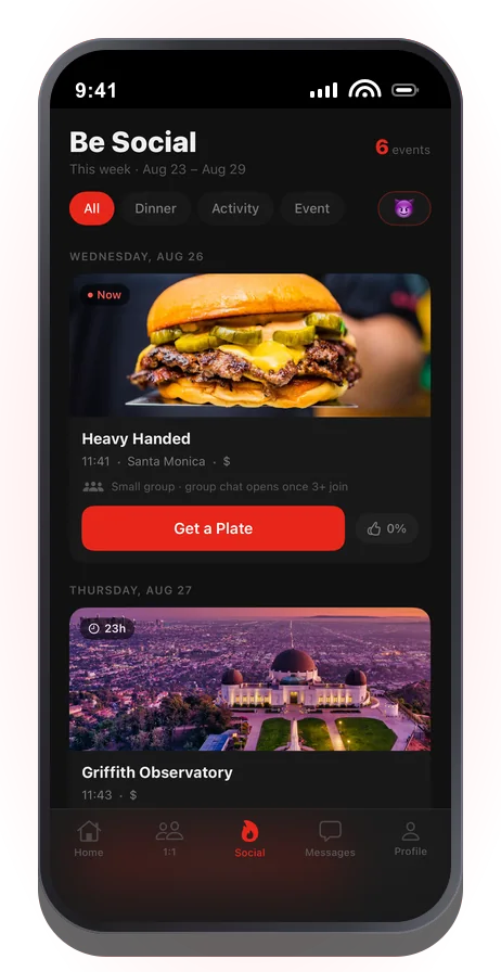 Buffet on an iPhone, showing the week of experiences to pick from